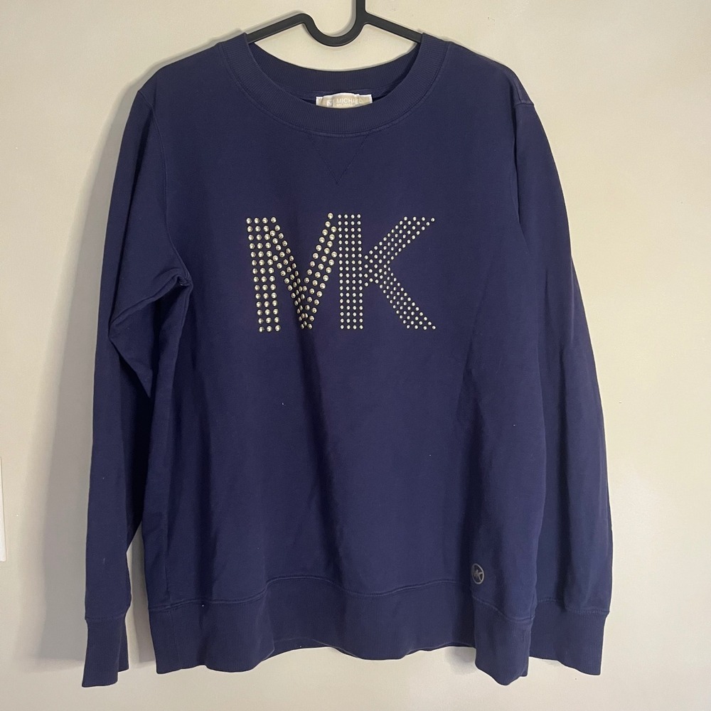 Michael Kors Navy Blue MK Studded Crewneck Sweatshirt Women's Size M